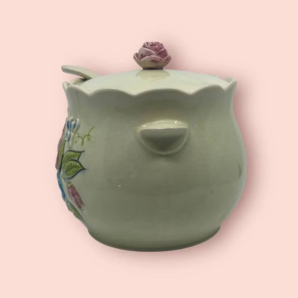 Vintage California Pottery Soup Tureen with a Lid & Ladle Pale Green Crazing USA